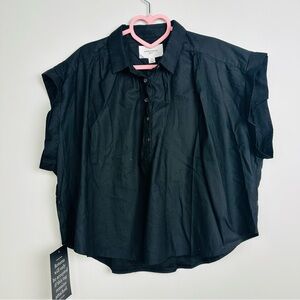 Tuckernuck Pomander Place NWT Black Button Short Sleeve Blouse Size Medium